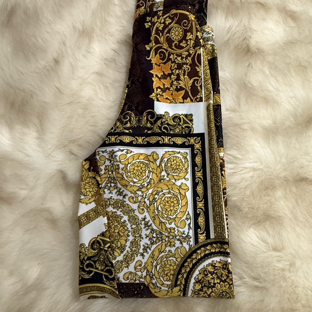 Versace Gold and Black Patterned Scarf